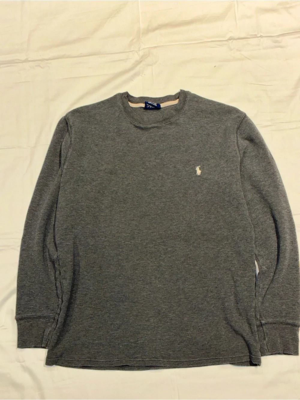 Classic Polo Ralph Lauren long-sleeve waffle knit thermal shirt in heather grey.